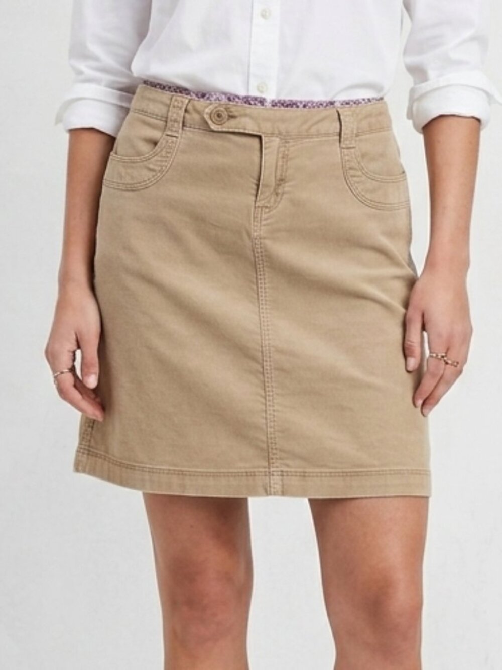 VTG GAP Stretch Khaki Corduroy A-Line Mini Skirt - Size 8 - Paisley Lining